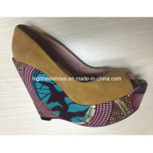 African Printed Fabric Wedge Shoes (Hs01-005)